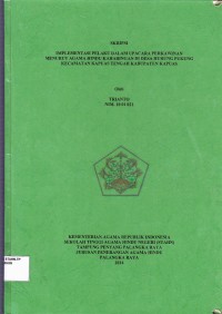 Image of Implementasi Pelaku Dalam Upacara Perkawinan Menurut Agama Hindu Kaharingan Di Desa Hurung Pukung Kecamatan Kapuas Tengah Kabupaten Kapuas