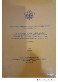 Image of Implementasi Model Pembelajaran Quantum Teaching dalam meningkatkan Motivasi Belajar Siswa Hindu Kelas V di SDN-2 Tumbang Miri Kabupaten Gunung Mas